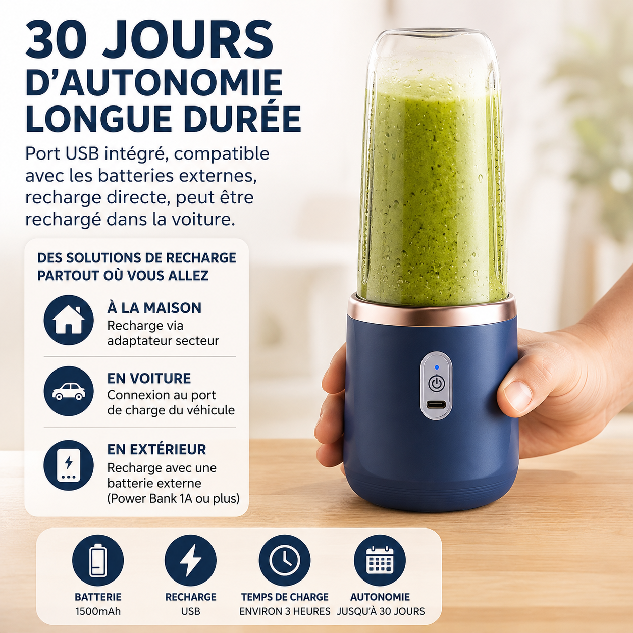 Mini Mixeur Portable USB – Smoothies & Jus Frais