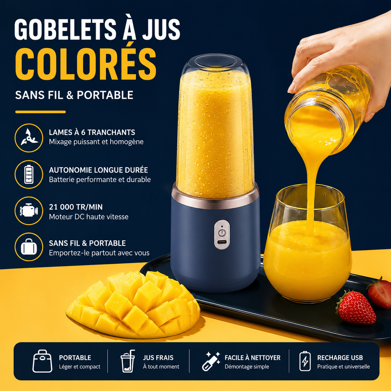Mini Mixeur Portable USB – Smoothies & Jus Frais